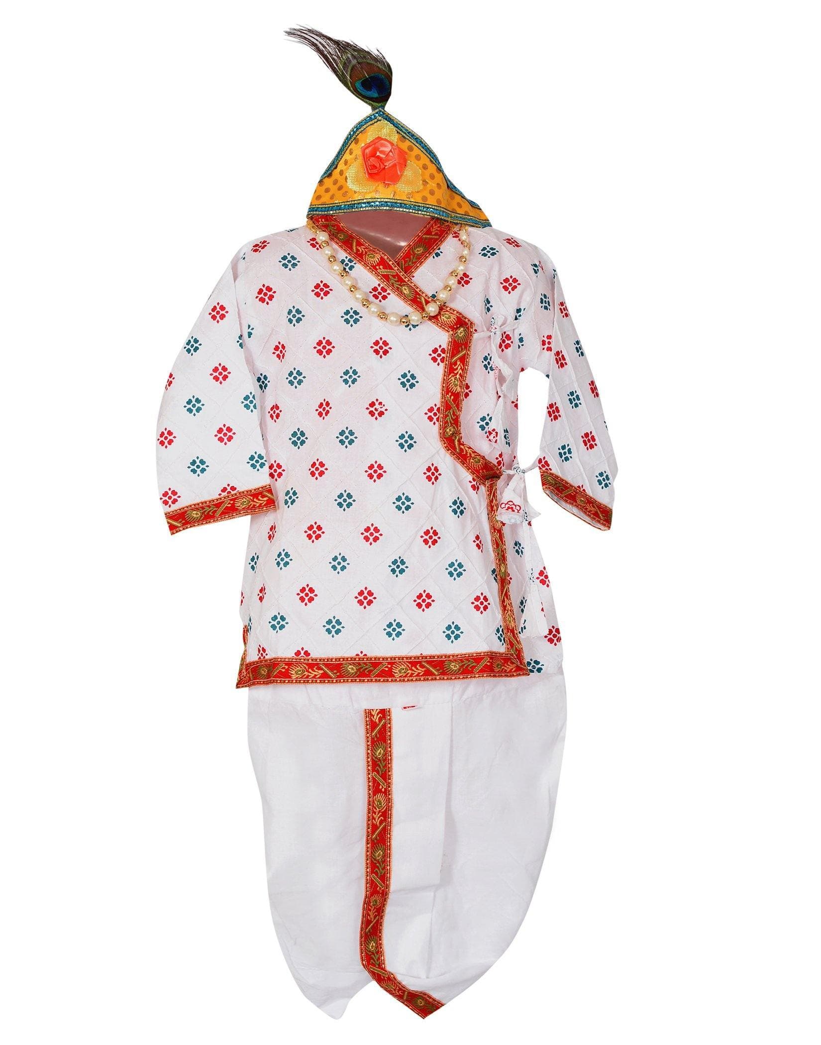 Ahhaaaa Cotton Pintex Print Krishna Dress Kurta with Dhoti Pant for Boys