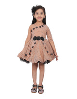 Ahhaaaa Embellished On-Shoulder Party Dress for Girls Beige