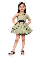 Ahhaaaa Embellished On-Shoulder Party Dress for Girls Green