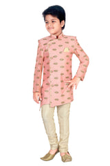 Ahhaaaa Ethnic Printed Embroidery Sherwani and Pyjama for Boys Pink