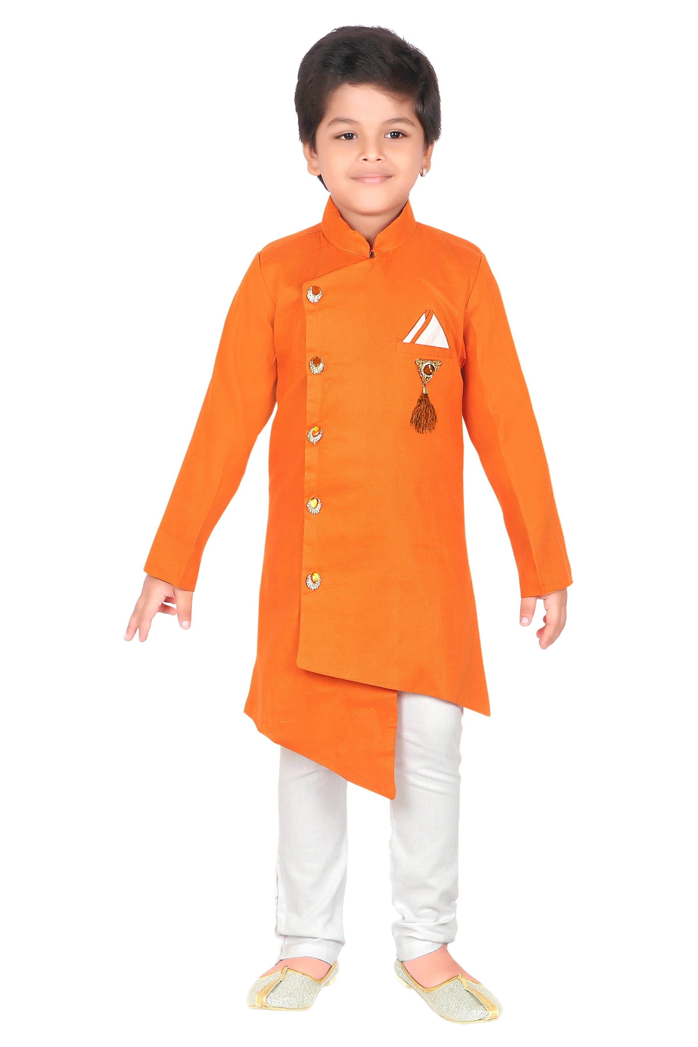 ahhaaaa ethnic wear Indo Western Kurta Pyjama Set for Boys Orange