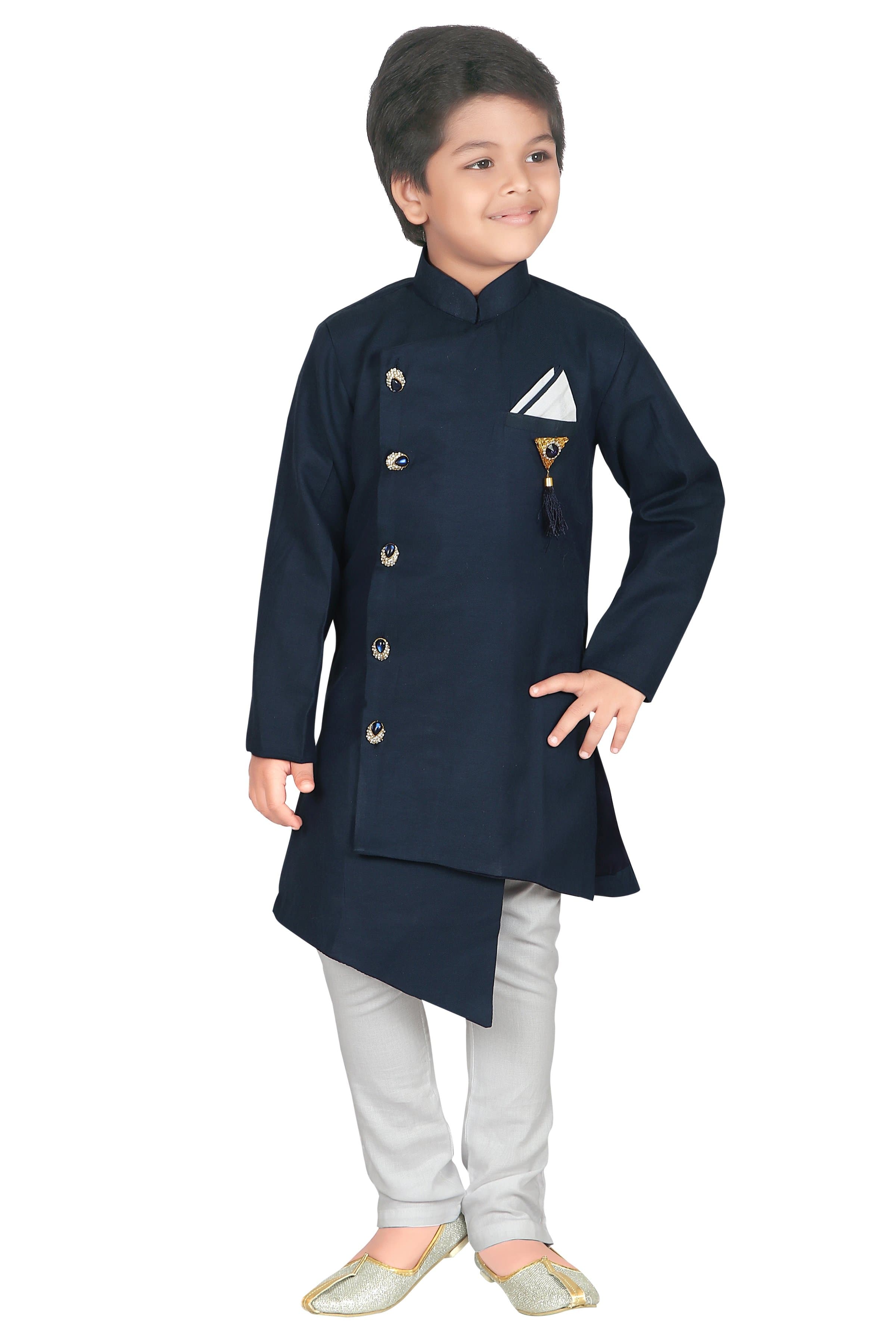 ahhaaaa ethnic wear Indo Western Kurta Pyjama Set for Boys Navy