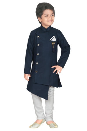 ahhaaaa ethnic wear Indo Western Kurta Pyjama Set for Boys Navy