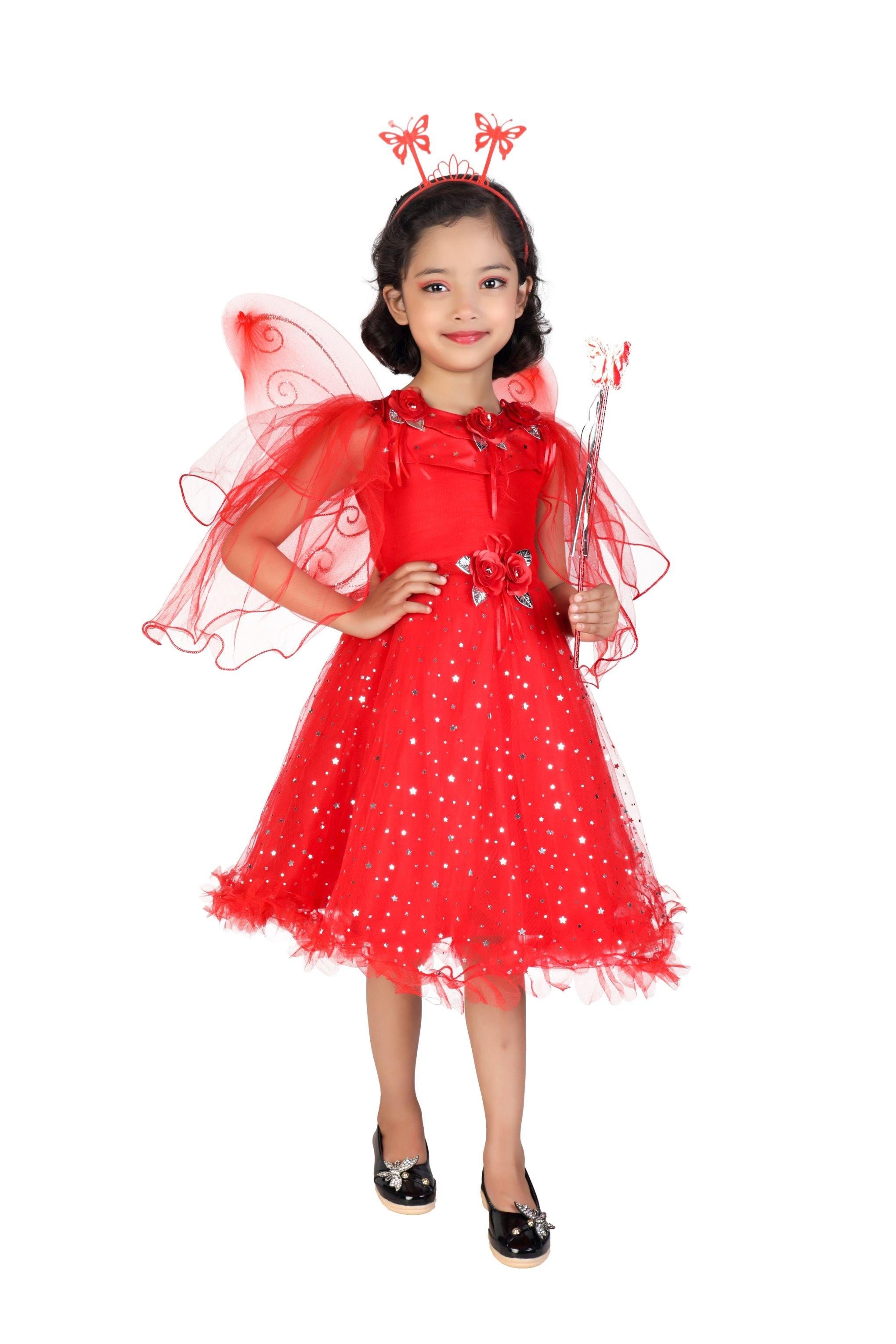 Ahhaaaa GIrls Cotton A-Line Maxi Dress/Angel Pari Dress/Christmas Gown Red