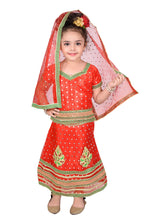 Ahhaaaa Girls Cotton Lehenga Choli with Dupatta Set (Dandiya Dress) Red