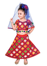 Ahhaaaa Girls Cotton Radha Dress Lehenga-Choli Chania Choli with Dupatta Set Red