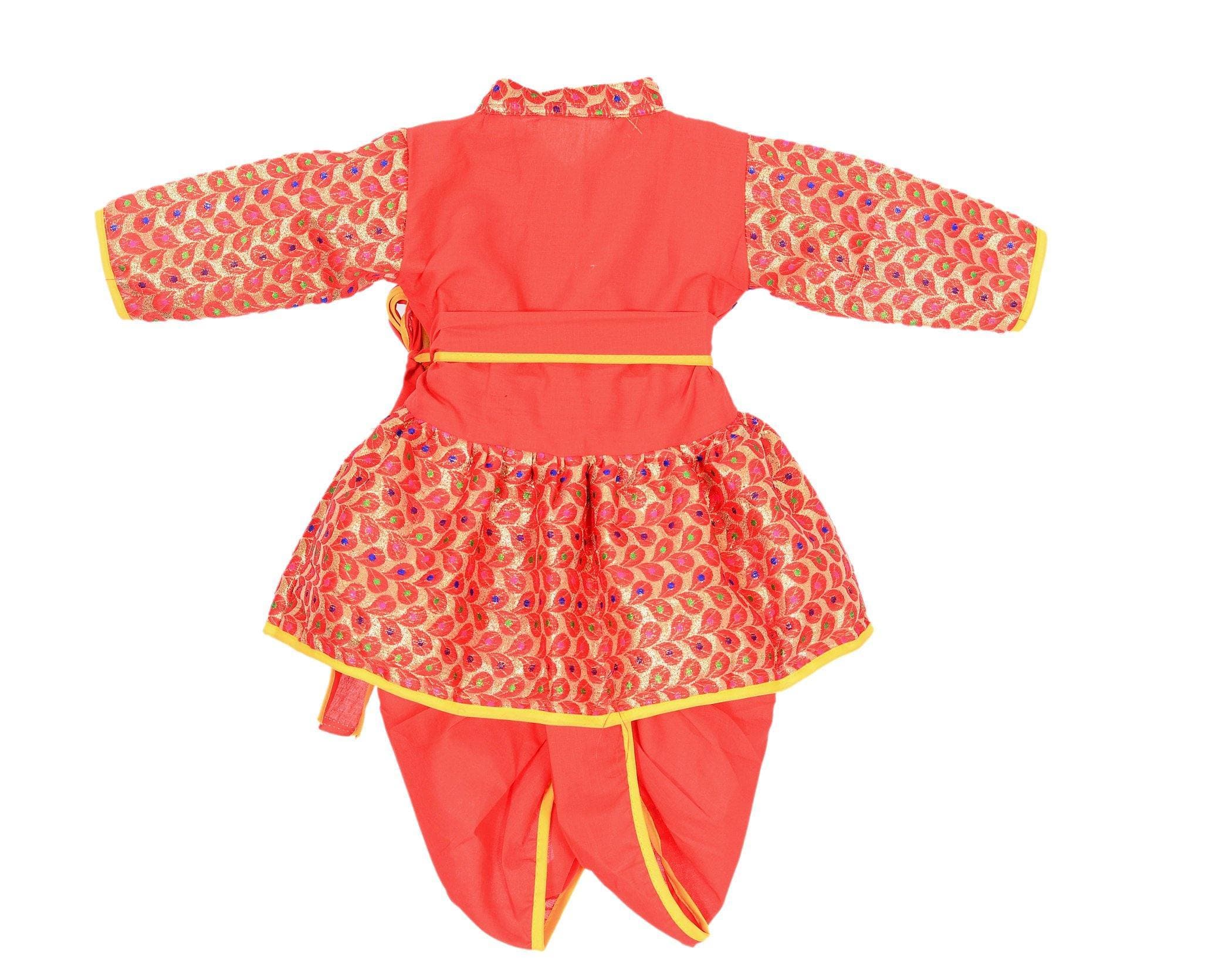 AHHAAAA Indian Traditional Gujarati Boy/Garba Dress | Cotton Ethnic Wear Angarakha and Dhoti Pant With Pagri & Flute