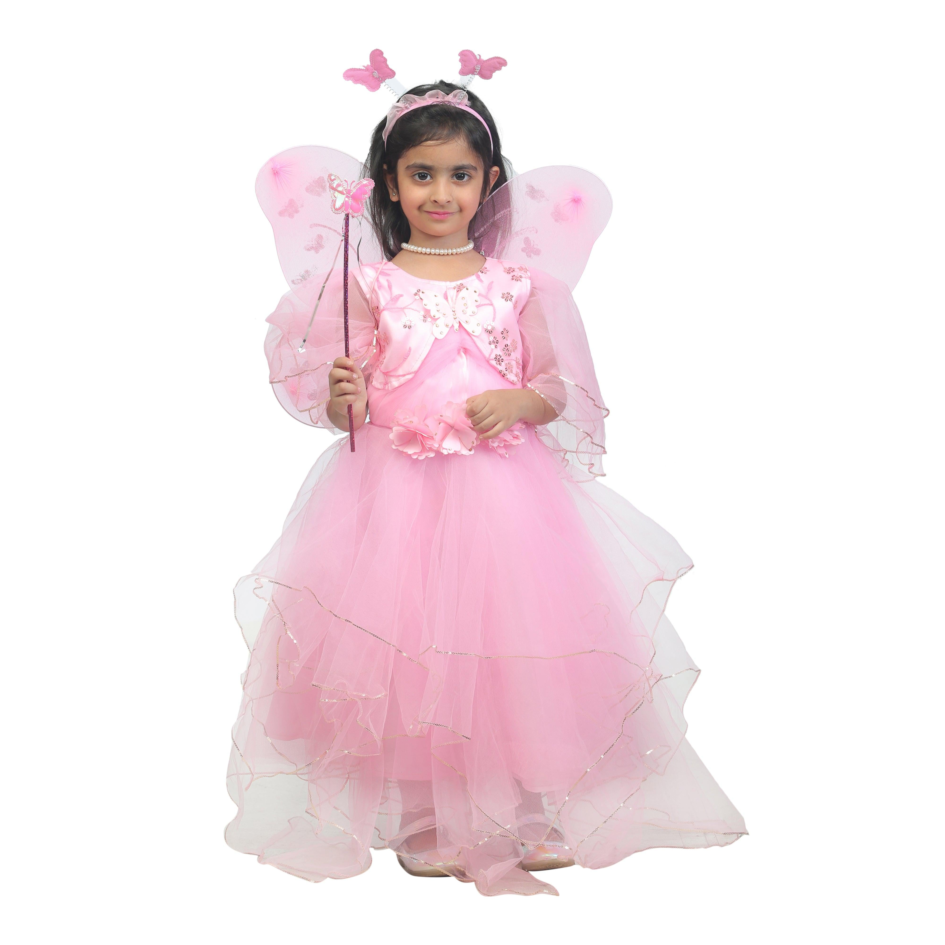 Ahhaaaa Kids Cotton A-Line Maxi Dress/Angel Pari Dress/Christmas Gown Pink