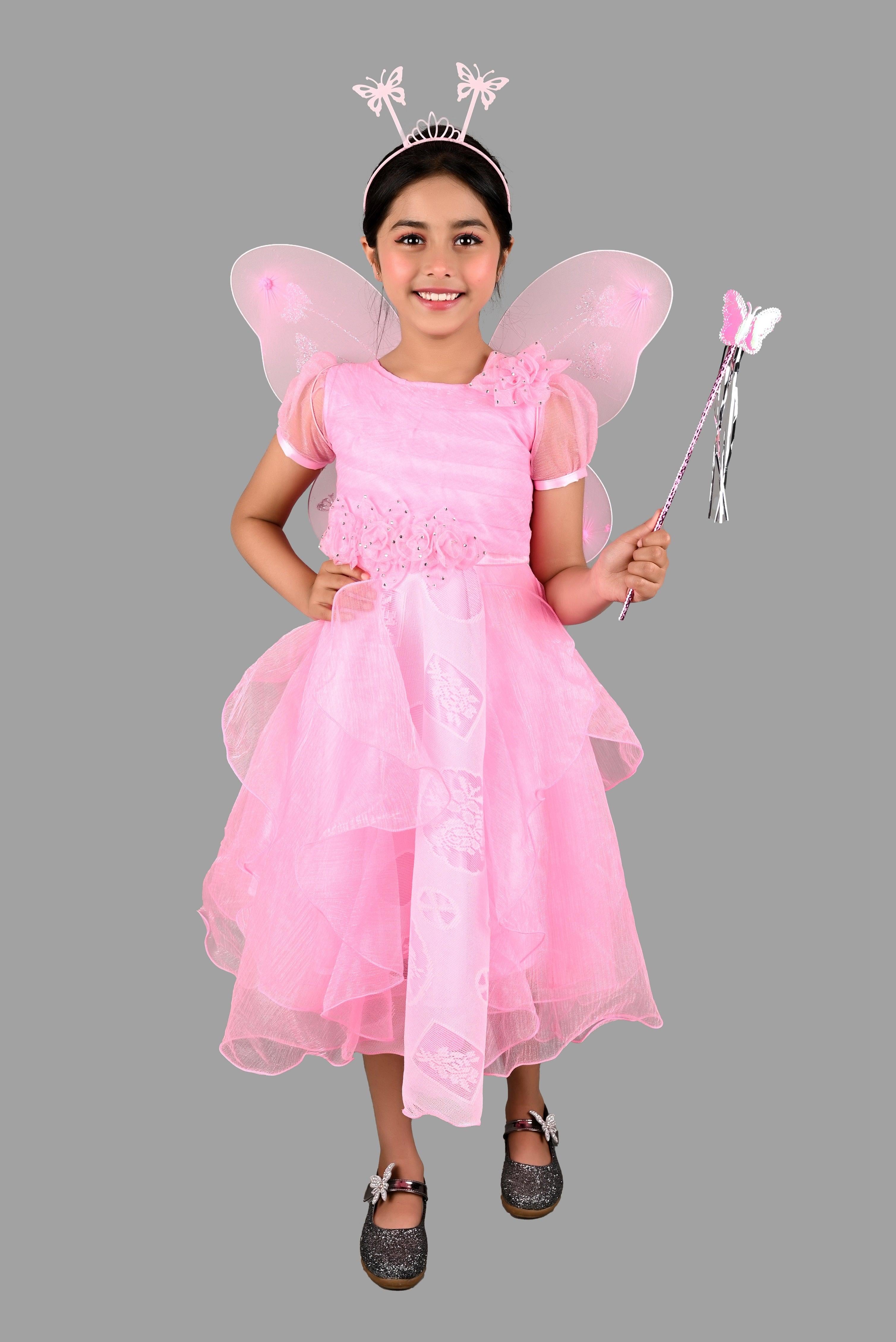Ahhaaaa Kids Cotton A-Line Maxi Dress/Angel Pari Dress/Christmas Gown Pink
