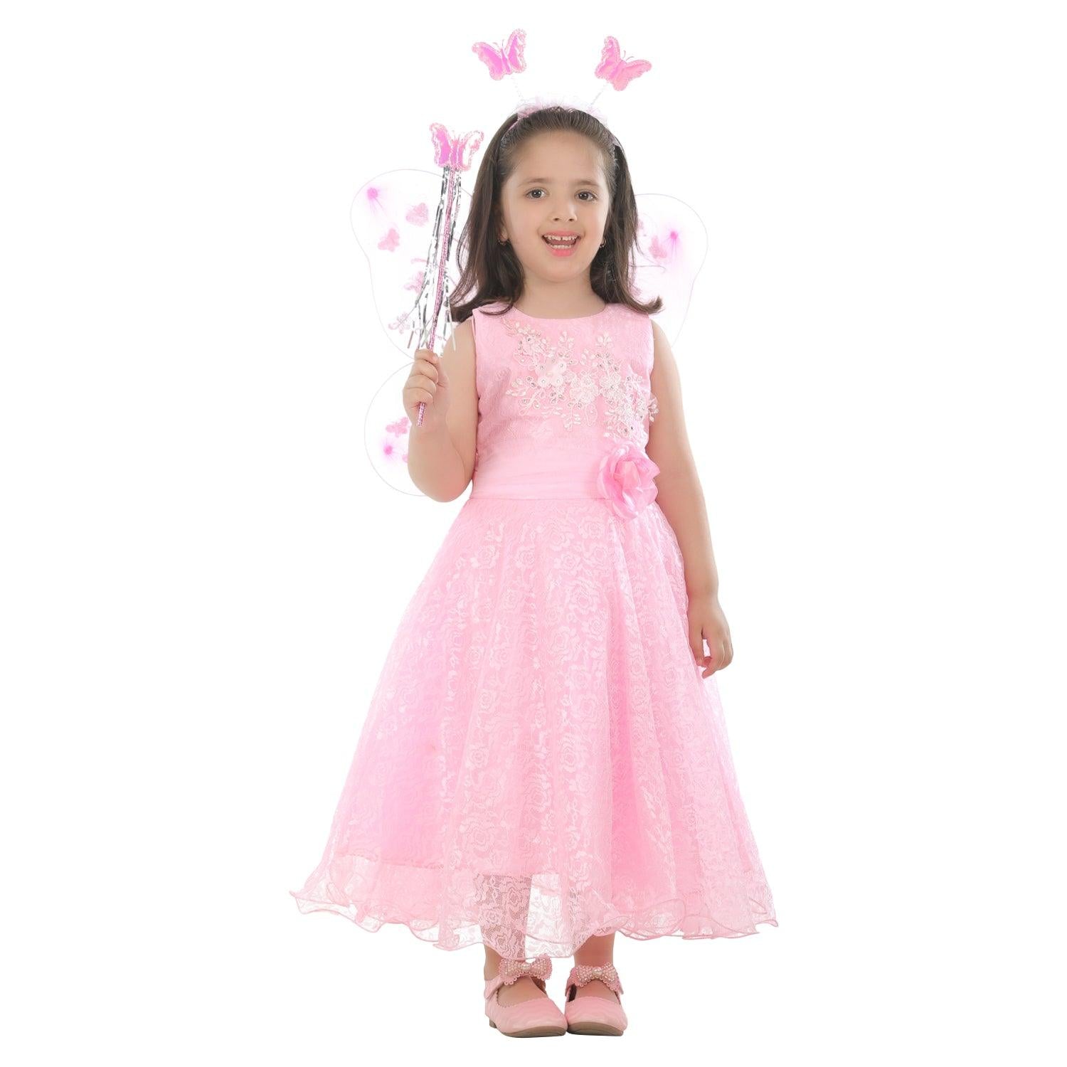 Ahhaaaa Kids Cotton A-Line Maxi Dress/Angel Pari Dress/Christmas Gown Pink