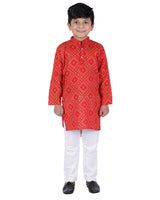 Ahhaaaa Kids Ethnic Cotton Bandhani Printed Kurta Pajama Set For Boys Red