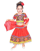 Ahhaaaa Kids Ethnic Cotton Blend Radha Dress Lehenga Choli Chania Choli Set Baby Girls Red