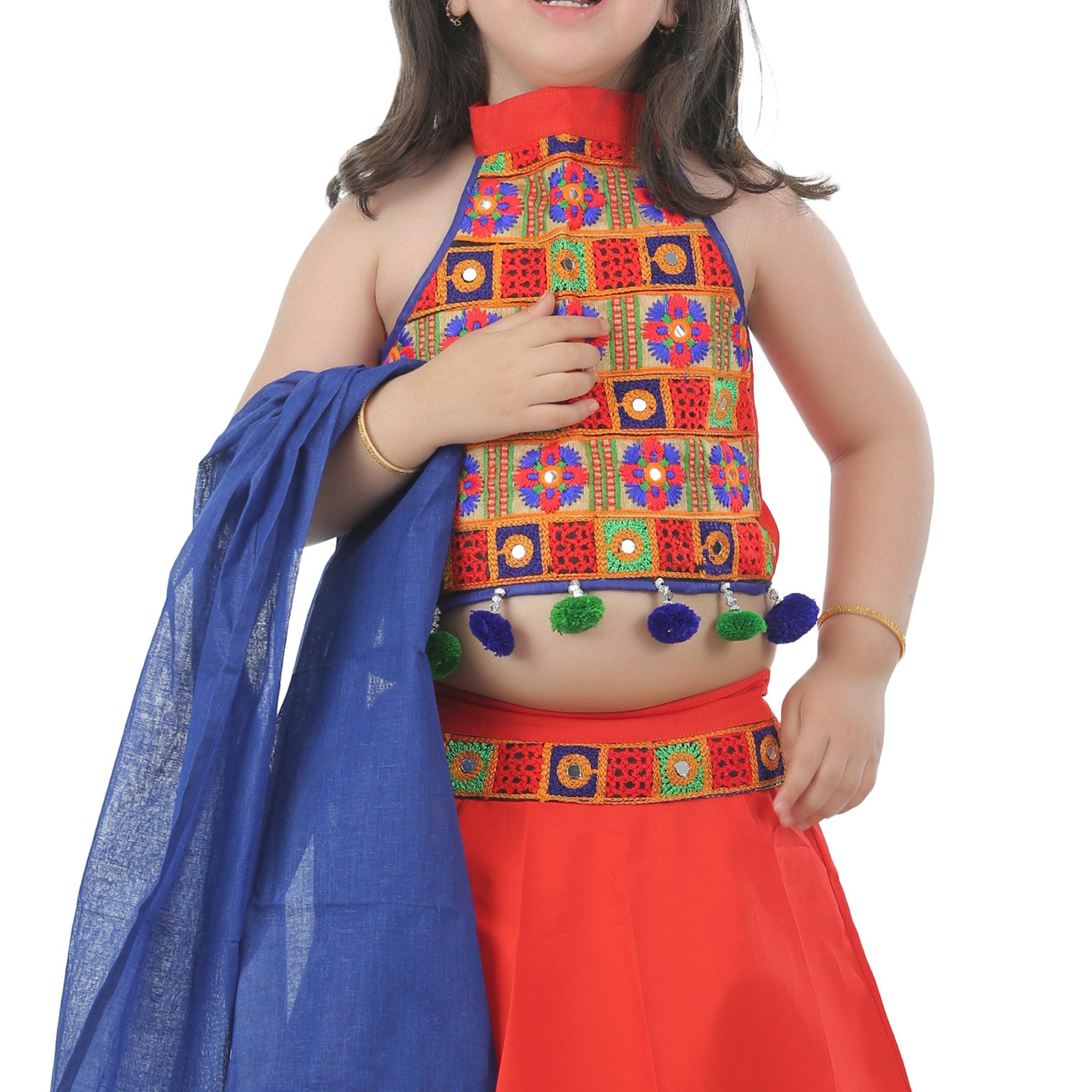 Ahhaaaa Kids Ethnic Cotton Blend Radha Dress Lehenga Choli Chania Choli Set For Baby Girls