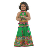 Ahhaaaa Kids Ethnic Cotton Blend Radha Dress Lehenga Choli Chania Choli Set For Baby Girls Green