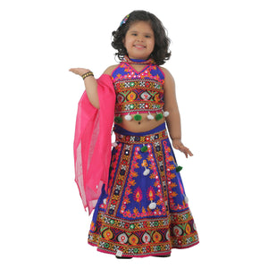 Ahhaaaa Kids Ethnic Cotton Blend Radha Dress Lehenga Choli Chania Choli Set For Baby Girls Blue