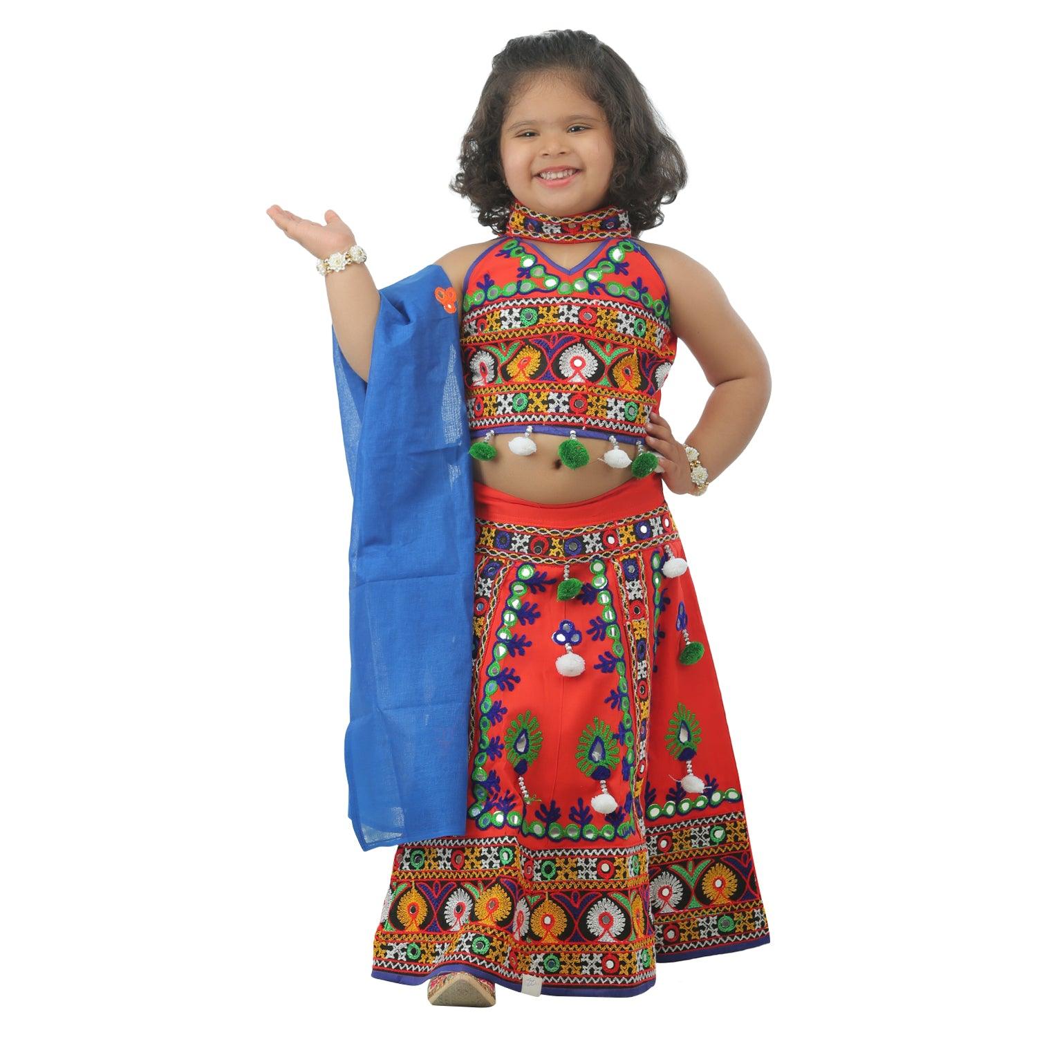 Ahhaaaa Kids Ethnic Cotton Blend Radha Dress Lehenga Choli Chania Choli Set For Baby Girls