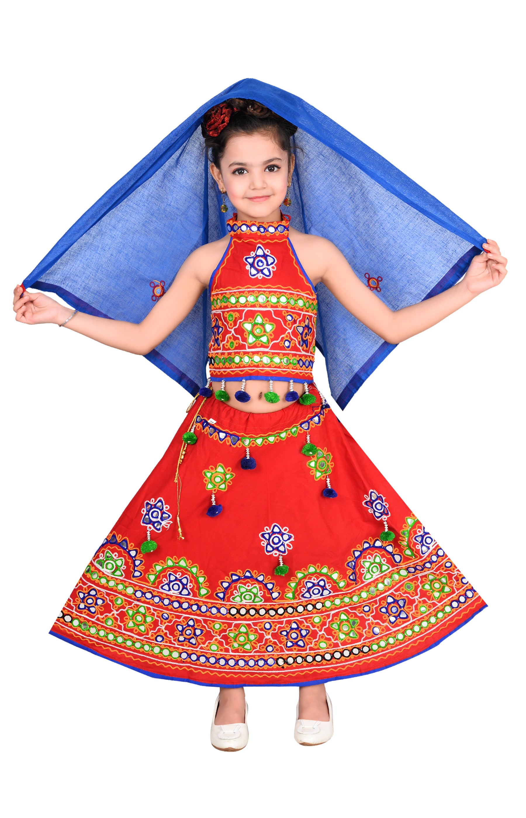 Ahhaaaa Kids Ethnic Cotton Blend Radha Dress Lehenga Choli Chania Choli Set For Baby Girls Red