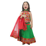 Ahhaaaa Kids Ethnic Cotton Blend Radha Dress Lehenga Choli Chania Choli Set For Baby Girls Green