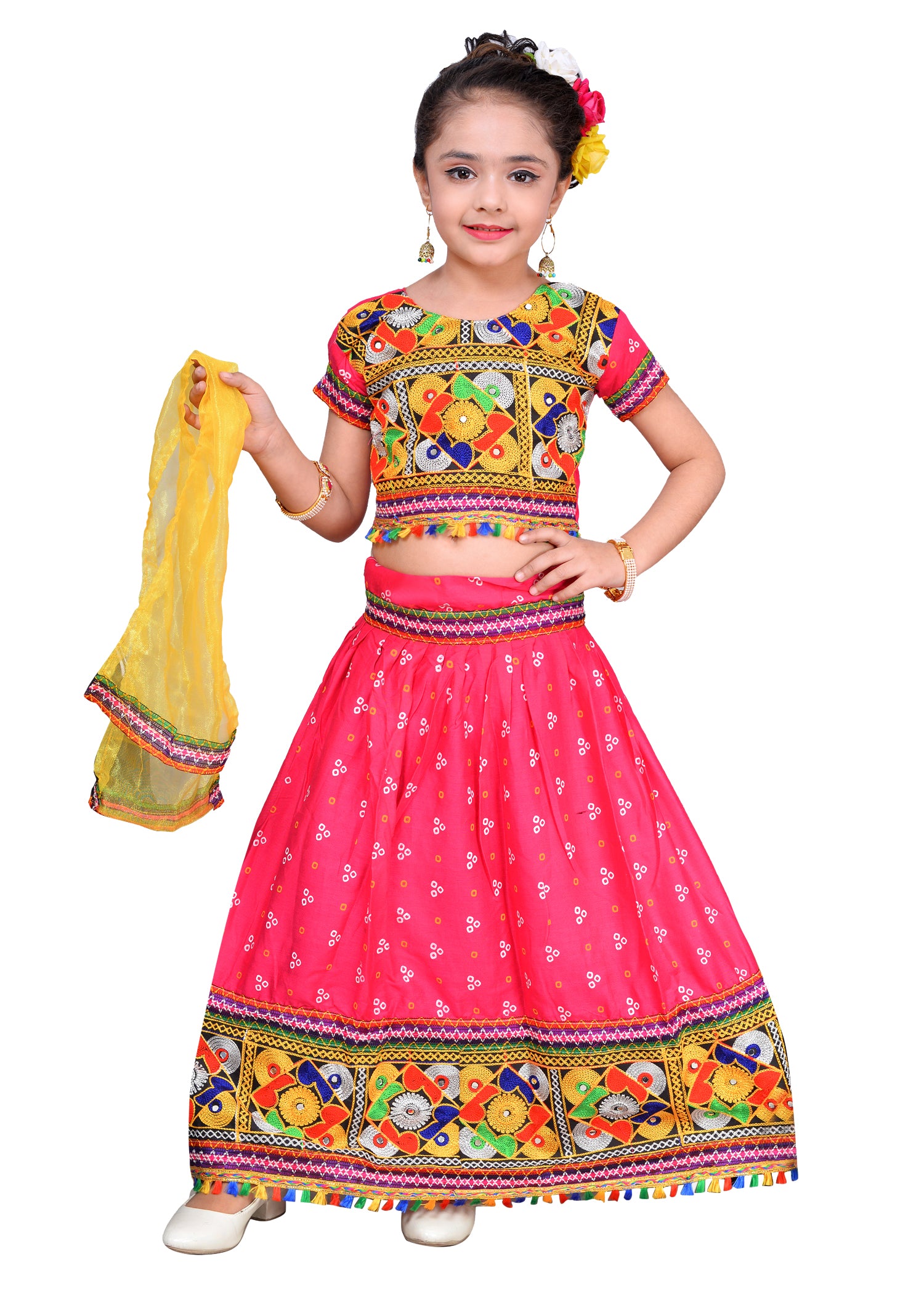 Ahhaaaa Kids Ethnic Cotton Blend Radha Dress Lehenga Choli Chania Choli Set For Baby Girls Pink