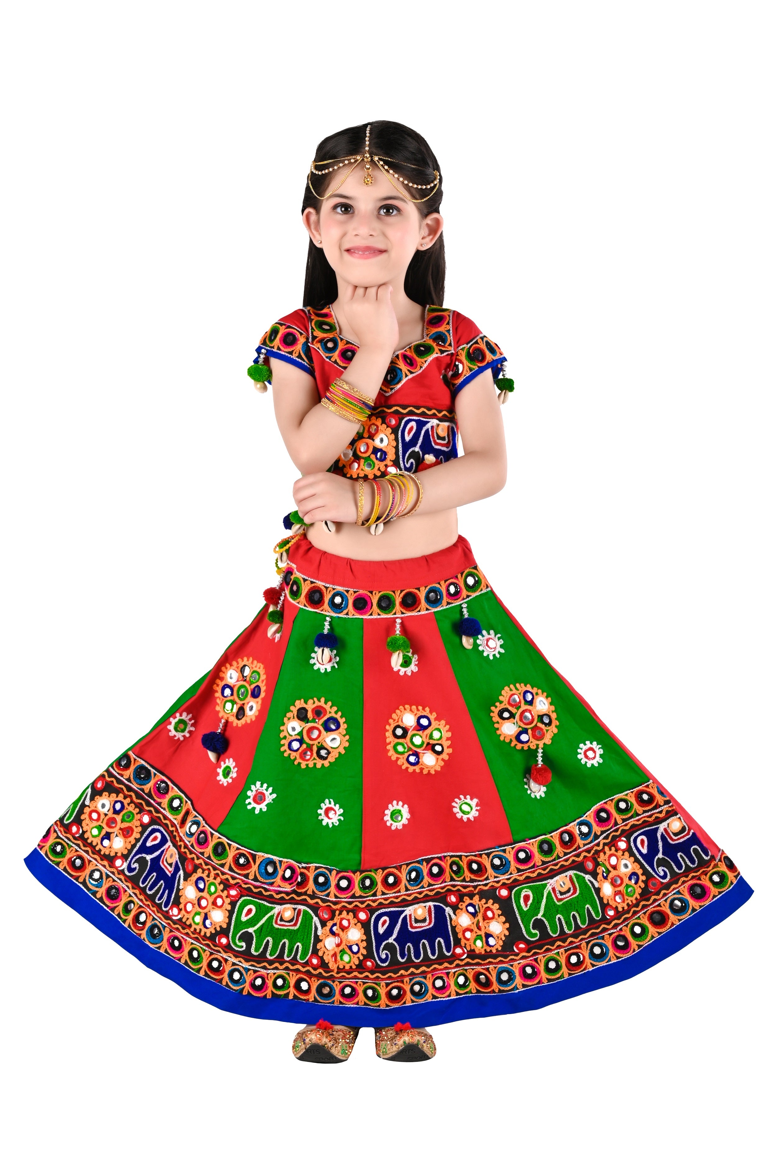 Ahhaaaa Kids Ethnic Cotton Blend Radha Dress / Lehenga Choli / Chania Choli Set For Girls Orange