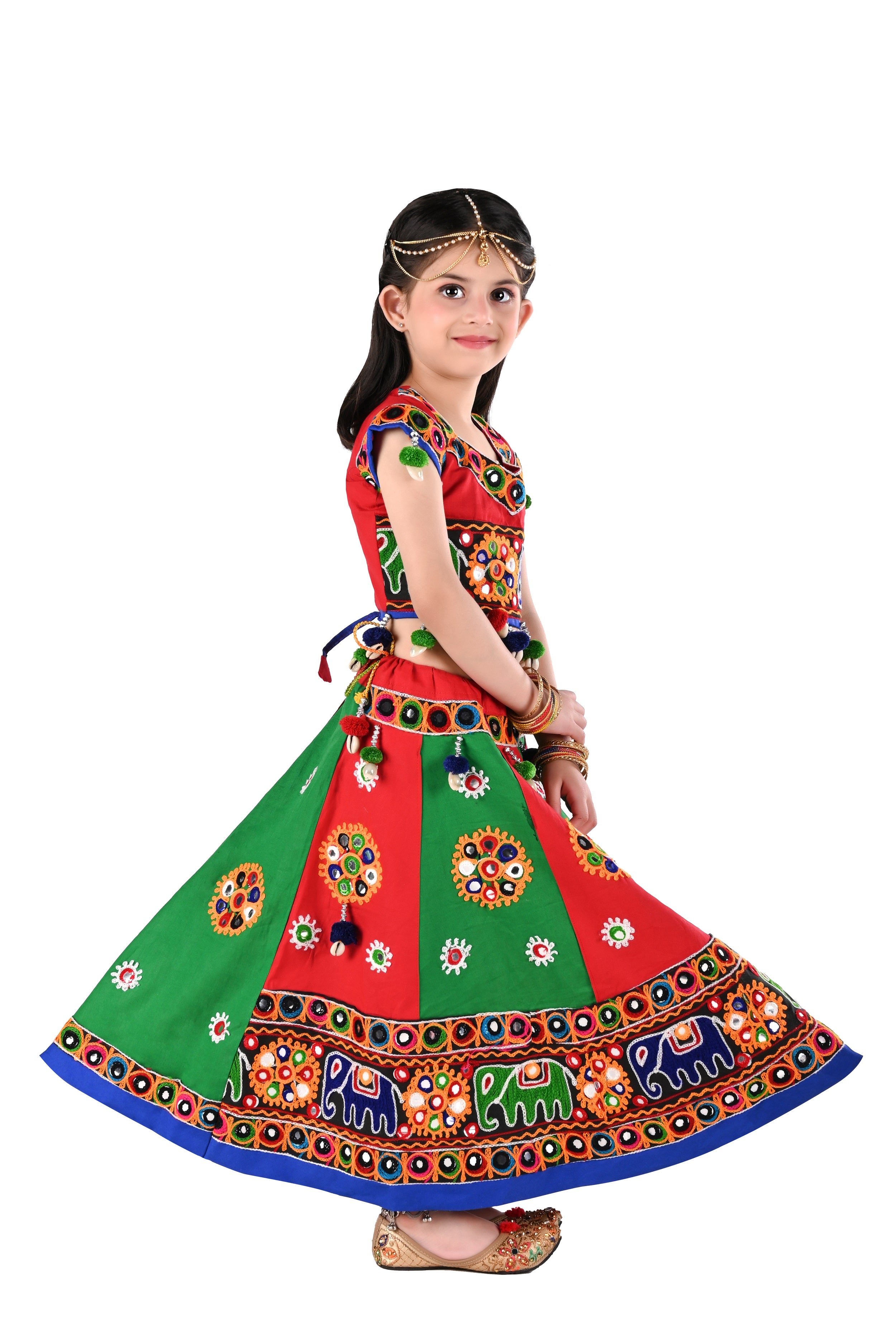 Ahhaaaa Kids Ethnic Cotton Blend Radha Dress / Lehenga Choli / Chania Choli Set For Girls