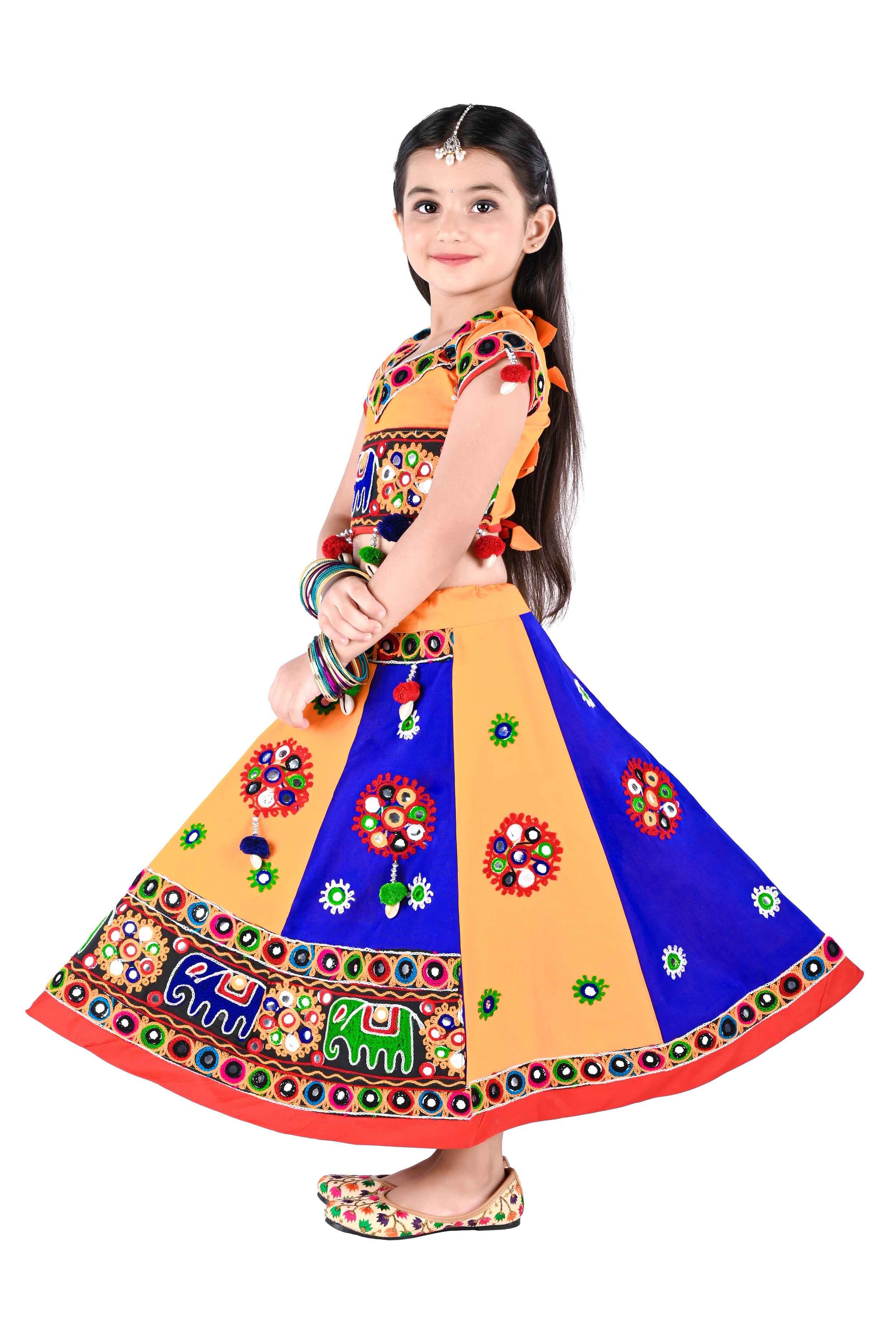 Ahhaaaa Kids Ethnic Cotton Blend Radha Dress / Lehenga Choli / Chania Choli Set For Girls