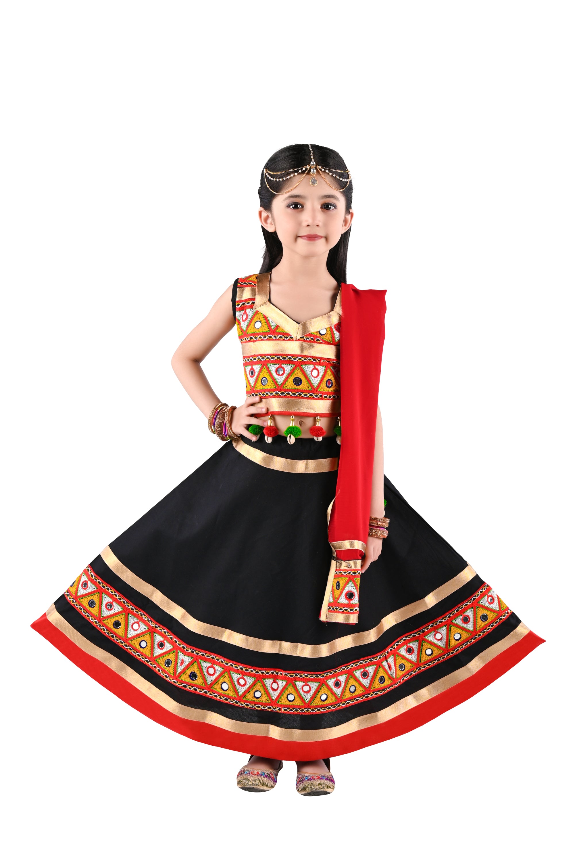 Ahhaaaa Kids Ethnic Cotton Blend Radha Dress / Lehenga Choli / Chania Choli Set For Girls
