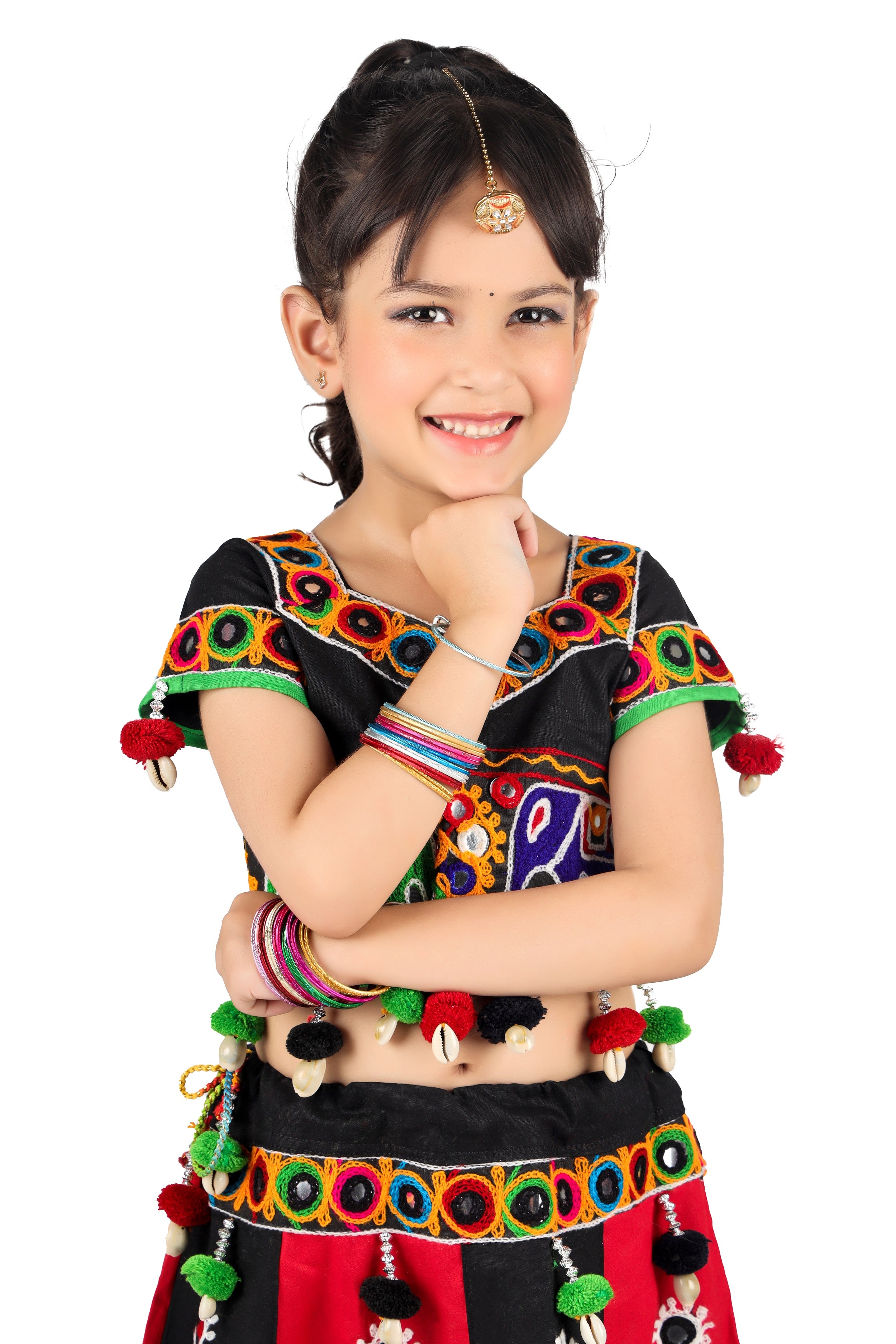 Ahhaaaa Kids Ethnic Cotton Blend Radha Dress / Lehenga Choli / Chania Choli Set For Girls