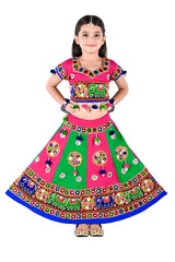Ahhaaaa Kids Ethnic Cotton Blend Radha Dress / Lehenga Choli / Chania Choli Set For Girls Pink