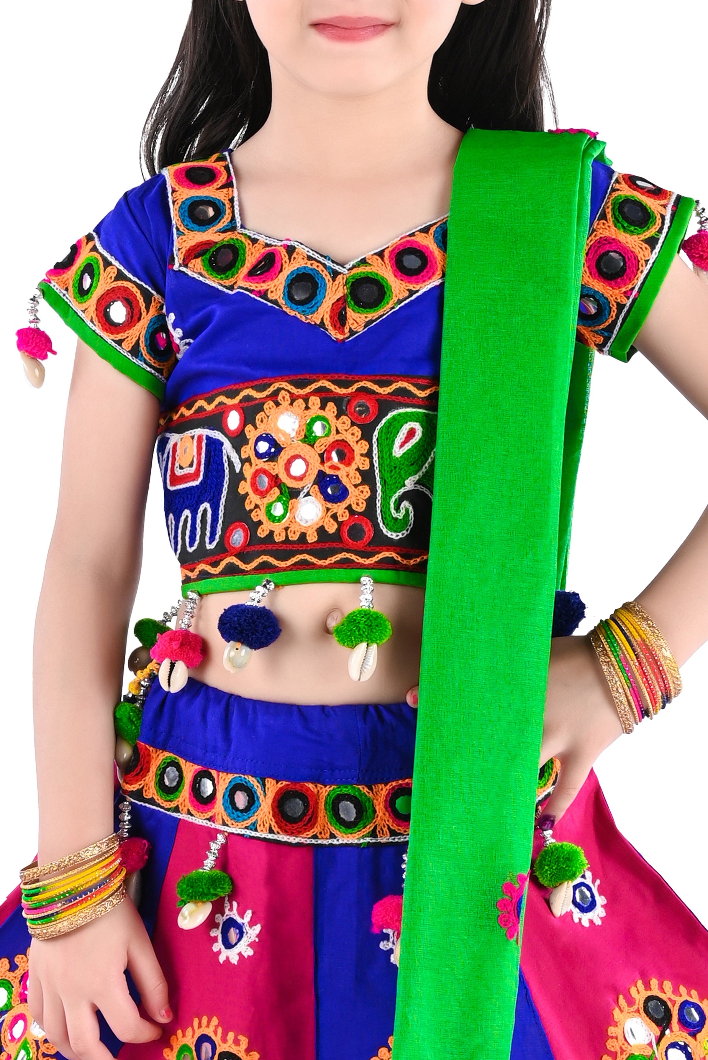 Ahhaaaa Kids Ethnic Cotton Blend Radha Dress / Lehenga Choli / Chania Choli Set For Girls