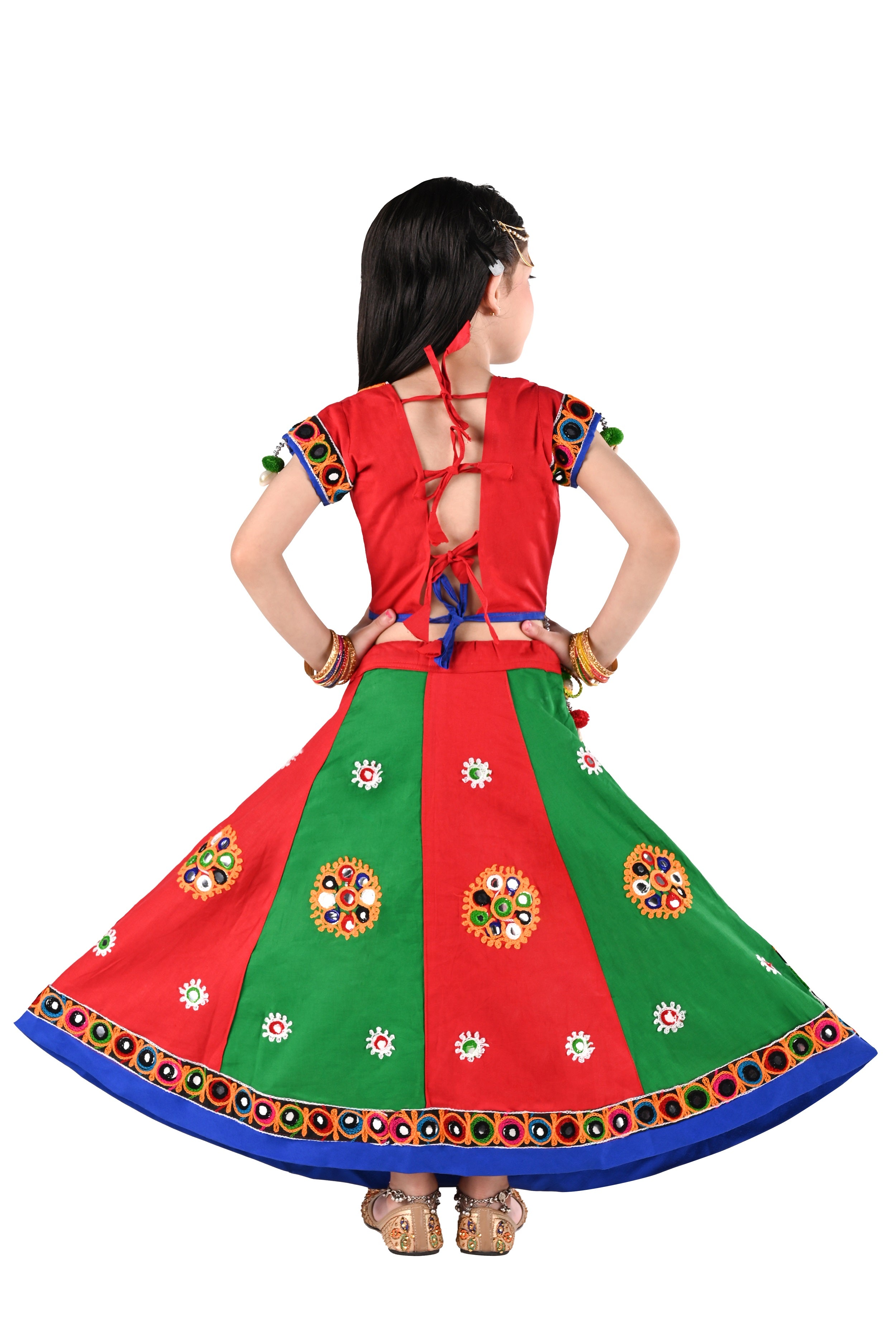 Ahhaaaa Kids Ethnic Cotton Blend Radha Dress / Lehenga Choli / Chania Choli Set For Girls