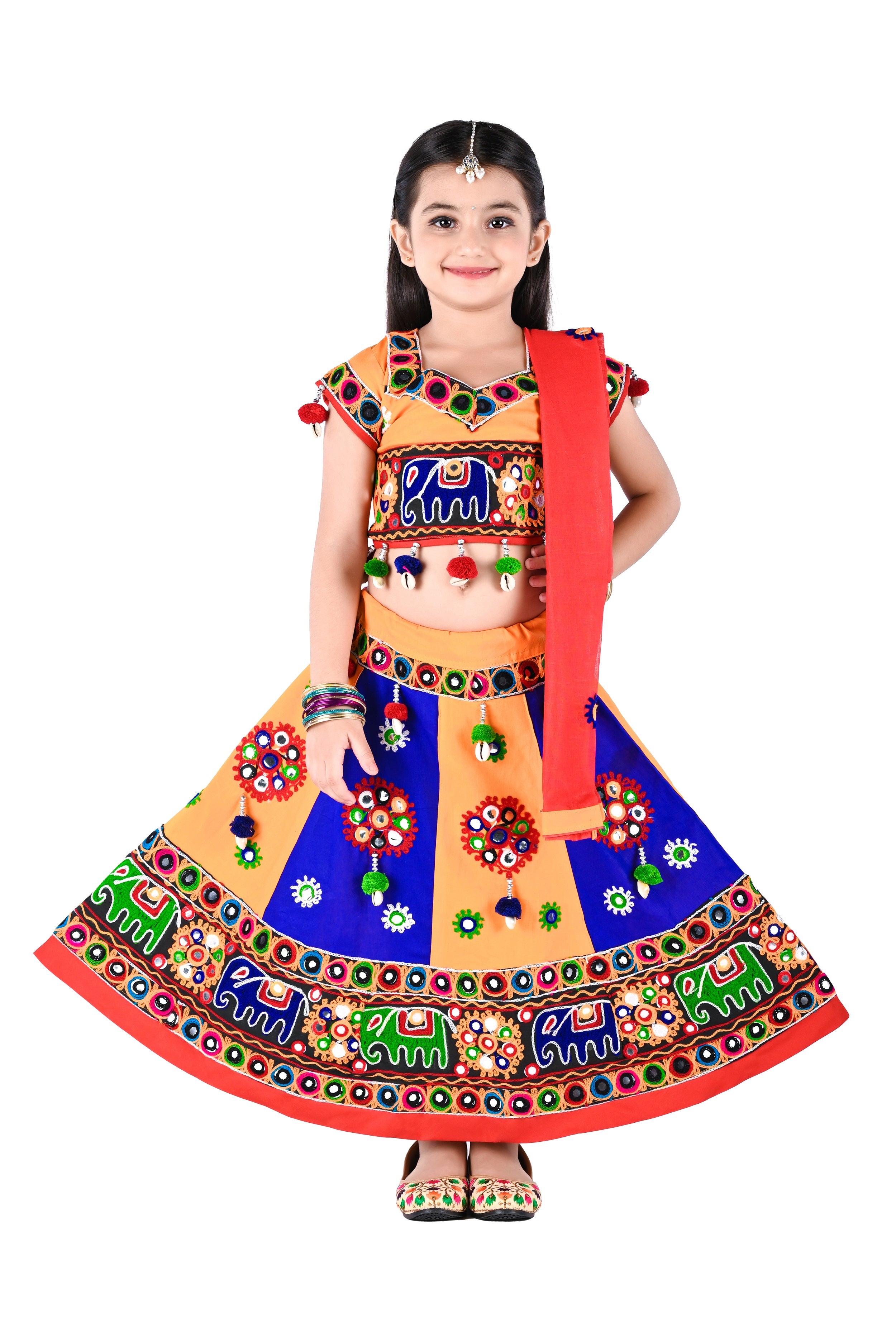 Ahhaaaa Kids Ethnic Cotton Blend Radha Dress / Lehenga Choli / Chania Choli Set For Girls
