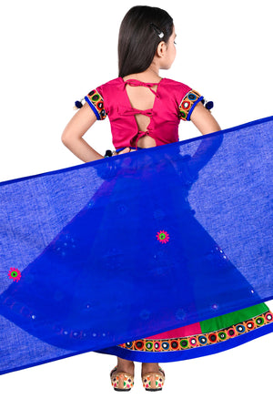 Ahhaaaa Kids Ethnic Cotton Blend Radha Dress / Lehenga Choli / Chania Choli Set For Girls