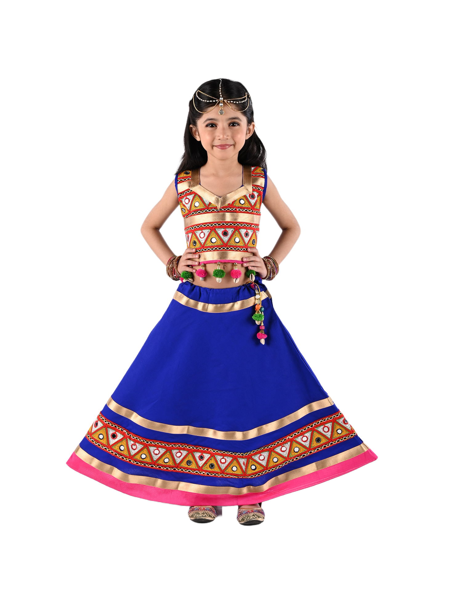 Ahhaaaa Kids Ethnic Cotton Blend Radha Dress / Lehenga Choli / Chania Choli Set For Girls Blue