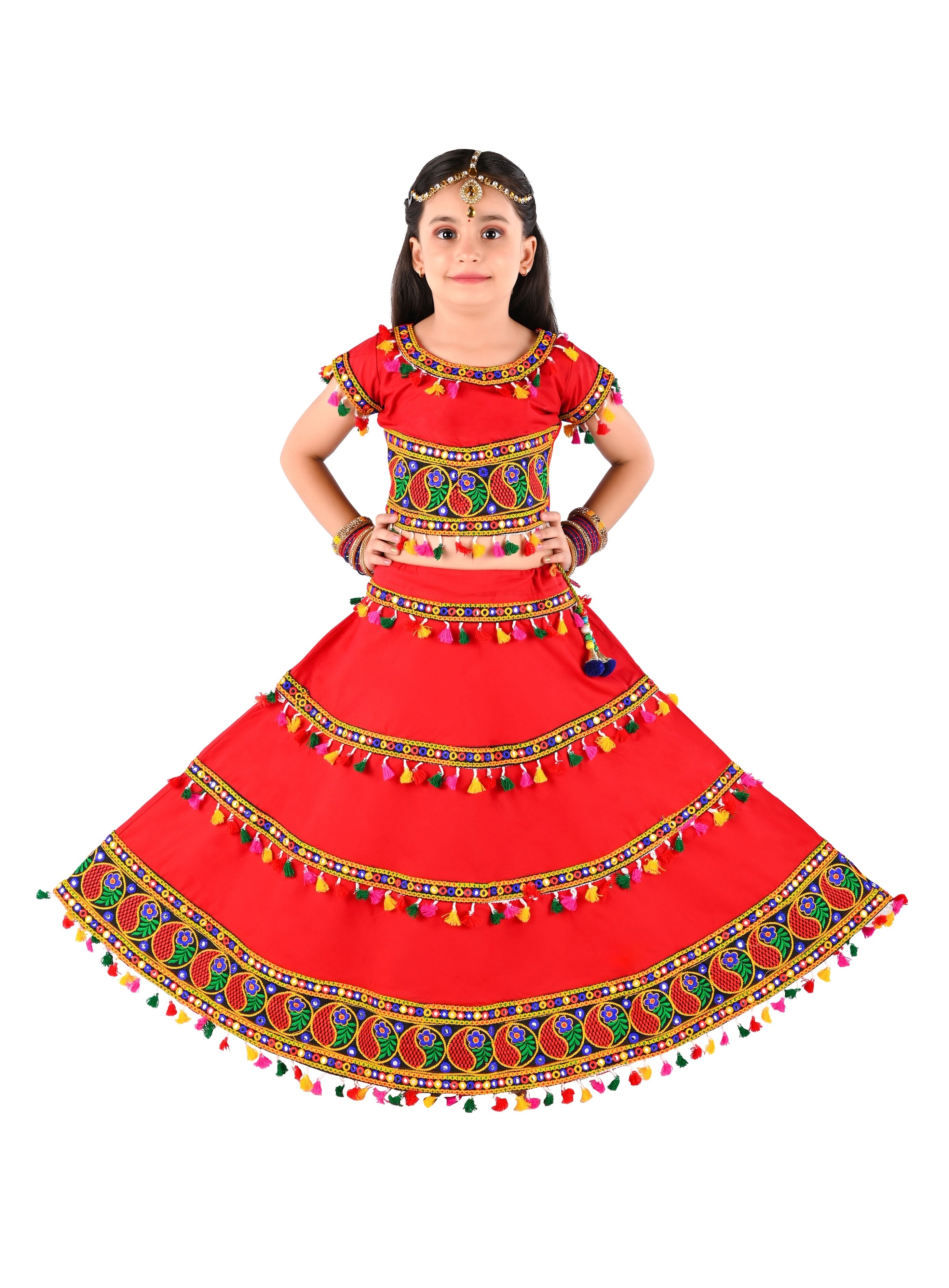 Ahhaaaa Kids Ethnic Cotton Blend Radha Dress / Lehenga Choli / Chania Choli Set For Girls