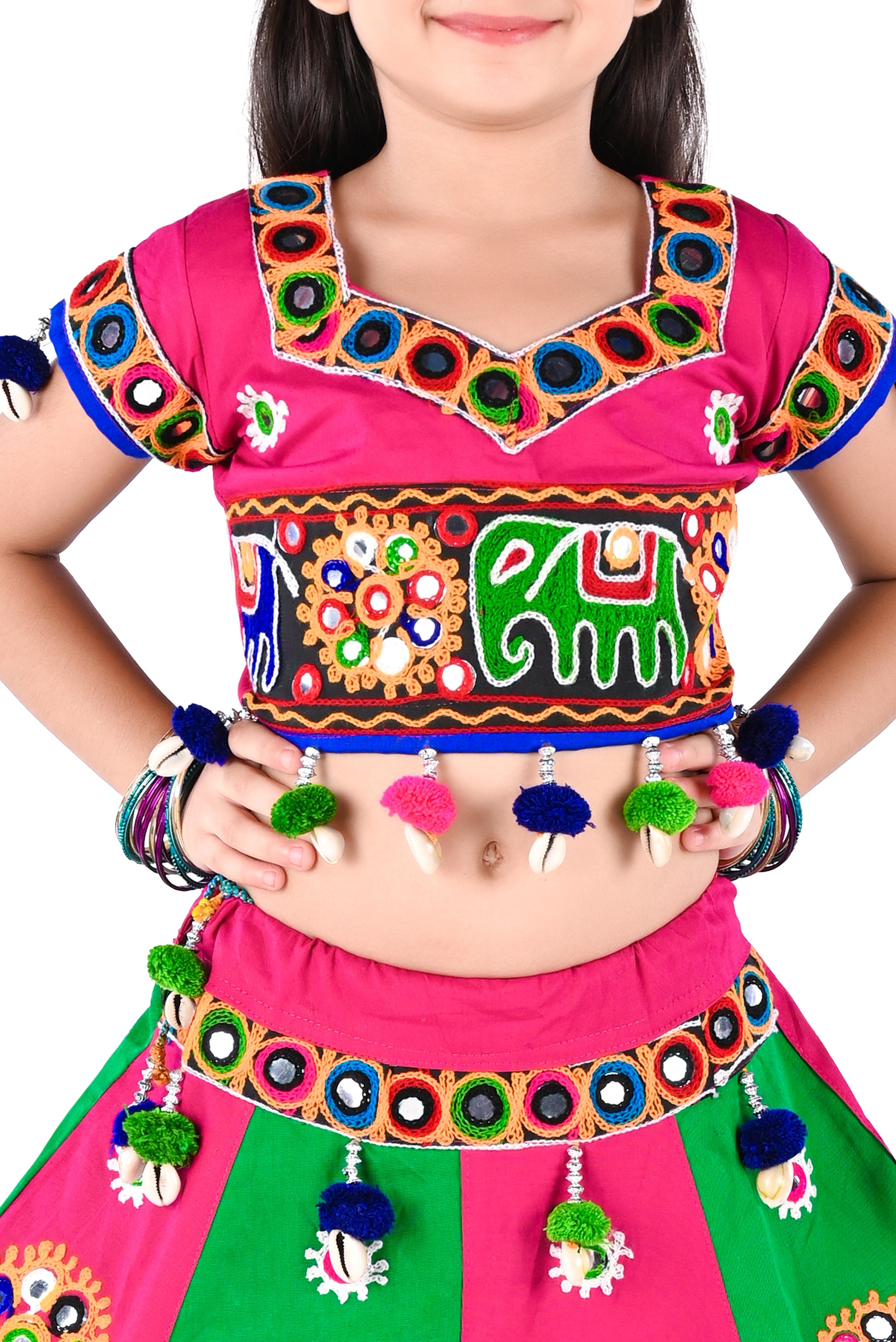Ahhaaaa Kids Ethnic Cotton Blend Radha Dress / Lehenga Choli / Chania Choli Set For Girls