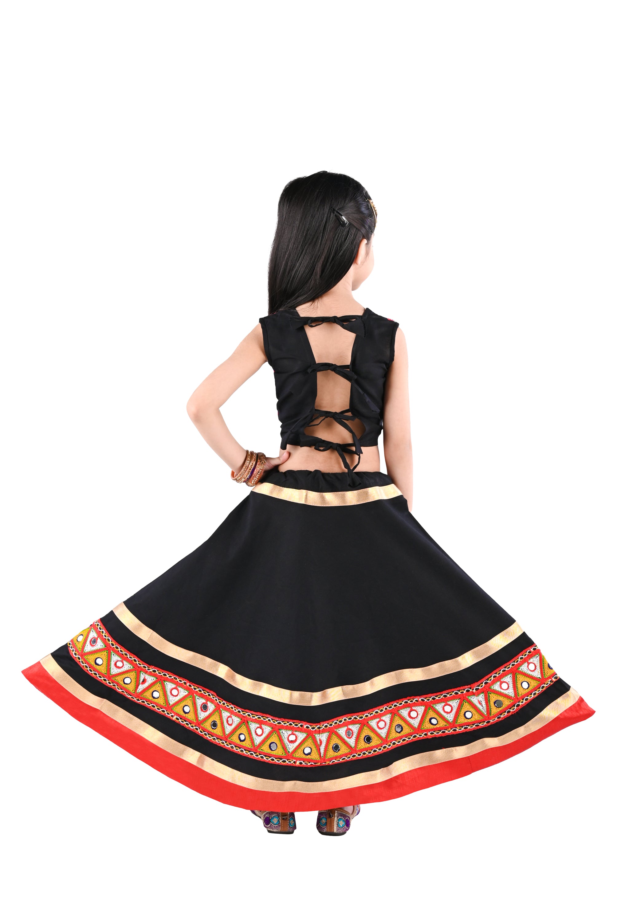 Ahhaaaa Kids Ethnic Cotton Blend Radha Dress / Lehenga Choli / Chania Choli Set For Girls