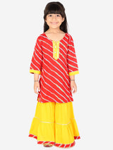 Ahhaaaa Kids Ethnic Cotton Jaipuri Printed Kurti with Sharara Set for Baby Girls Red