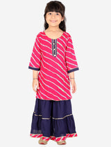 Ahhaaaa Kids Ethnic Cotton Jaipuri Printed Kurti with Sharara Set for Baby Girls Pink