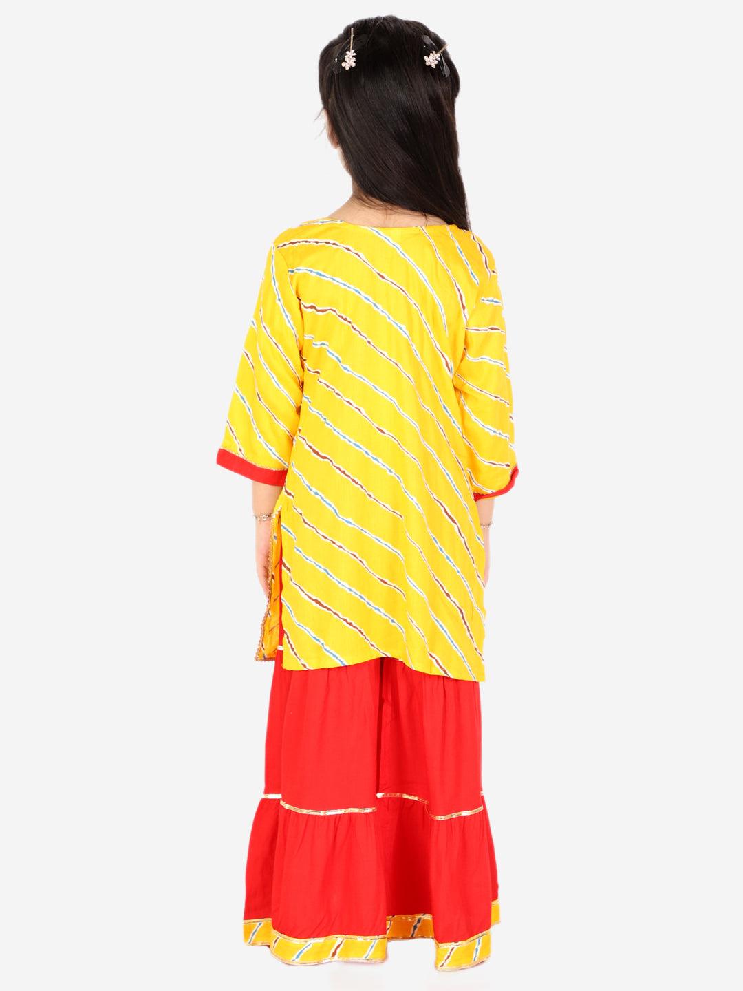 Ahhaaaa Kids Ethnic Cotton Jaipuri Printed Kurti with Sharara Set for Baby Girls