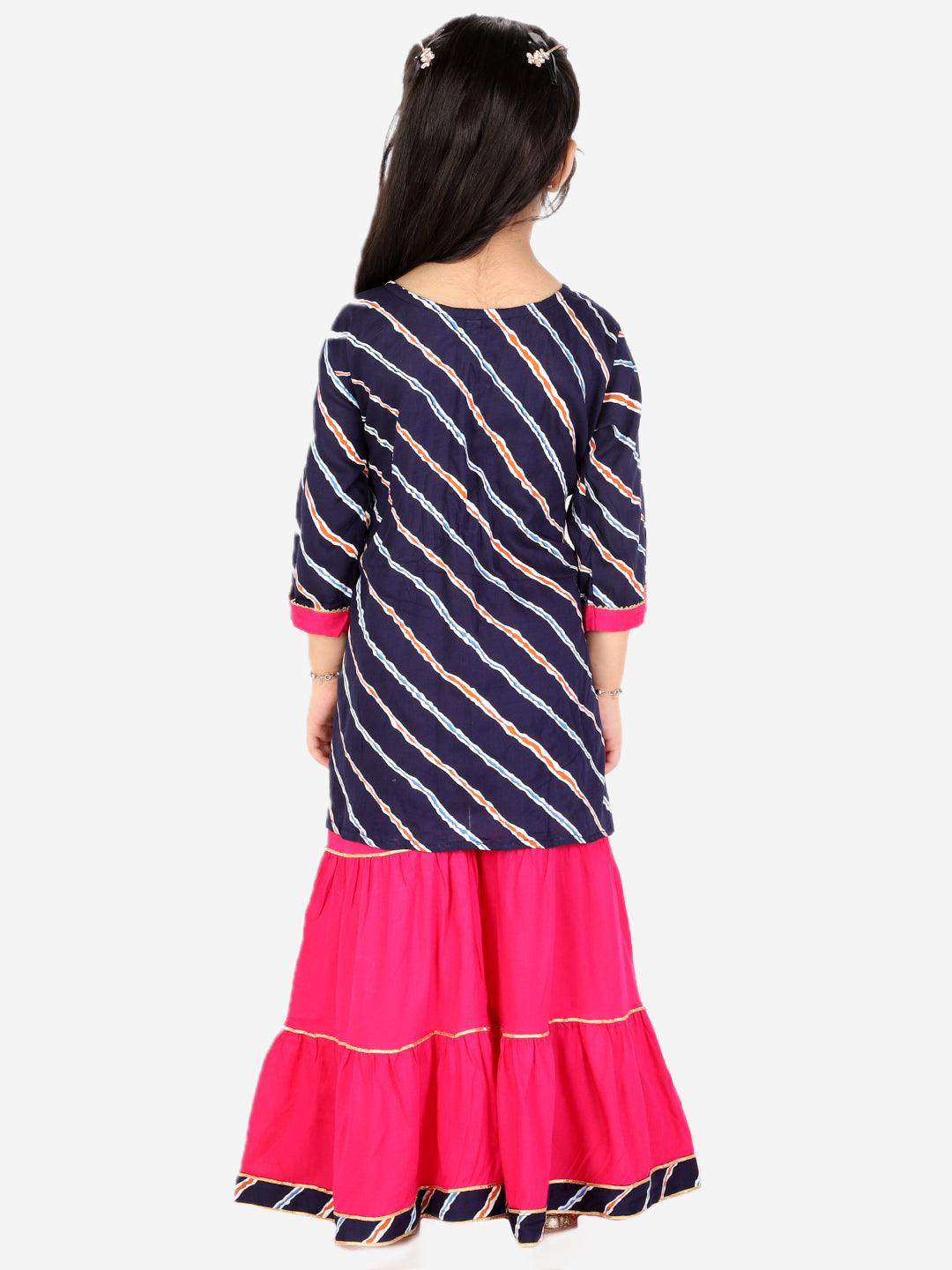 Ahhaaaa Kids Ethnic Cotton Jaipuri Printed Kurti with Sharara Set for Baby Girls