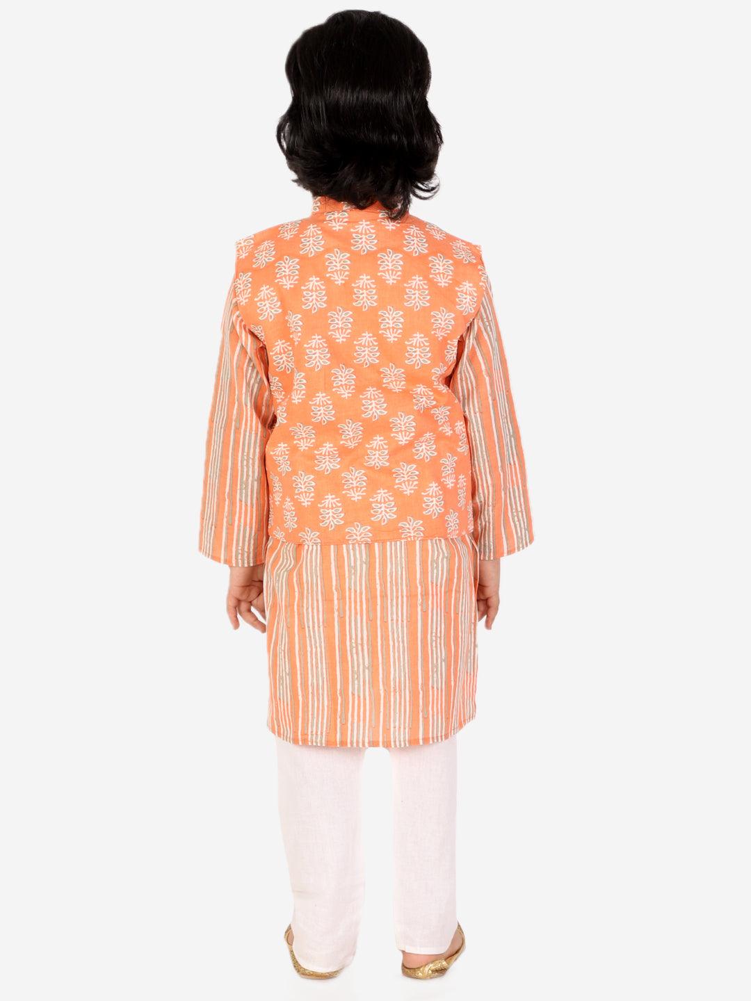 Ahhaaaa Kids Ethnic Cotton Kurta Pyjama with Waistcoat Set for Boys