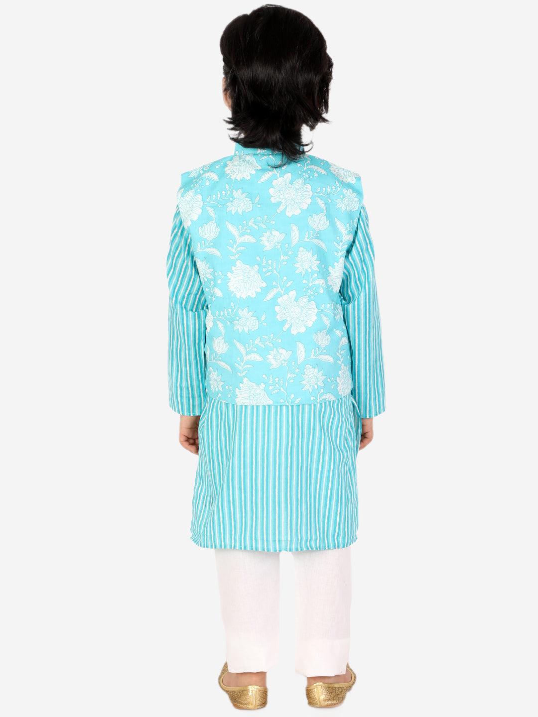 Ahhaaaa Kids Ethnic Cotton Kurta Pyjama with Waistcoat Set for Boys