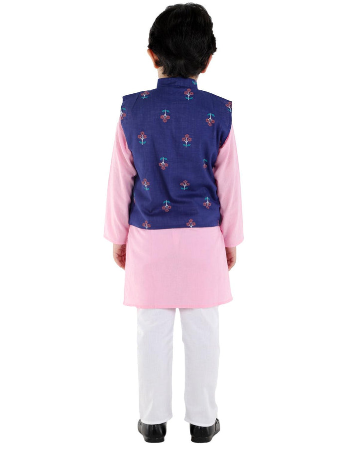 Ahhaaaa Kids Ethnic Cotton Printed Waistcoat with Kurta Pajama Set For Boys