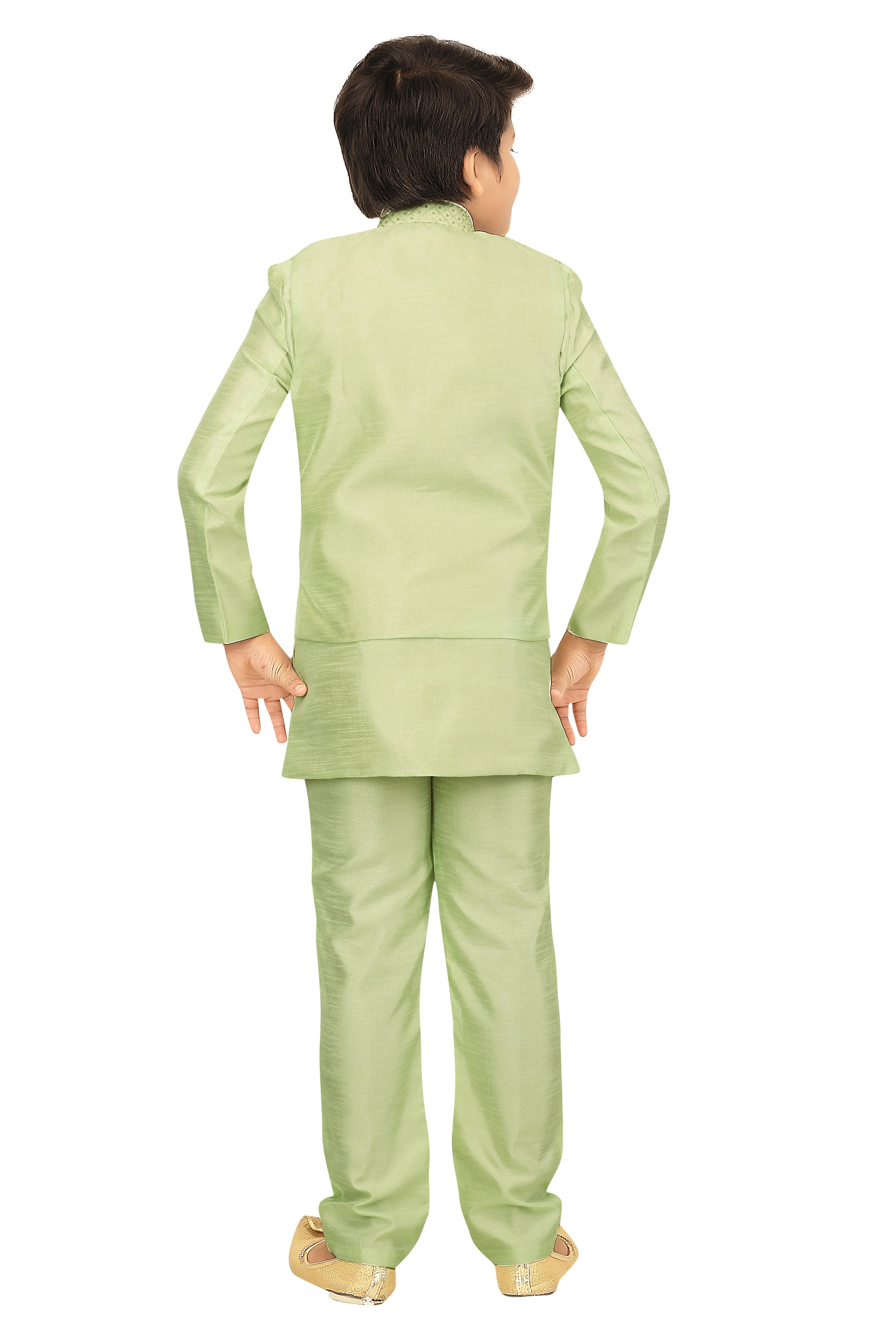 Ahhaaaa Kids Ethnic Cotton Silk Blend Nehru Modi Jacket Kurta & Pyjama Set for Boys