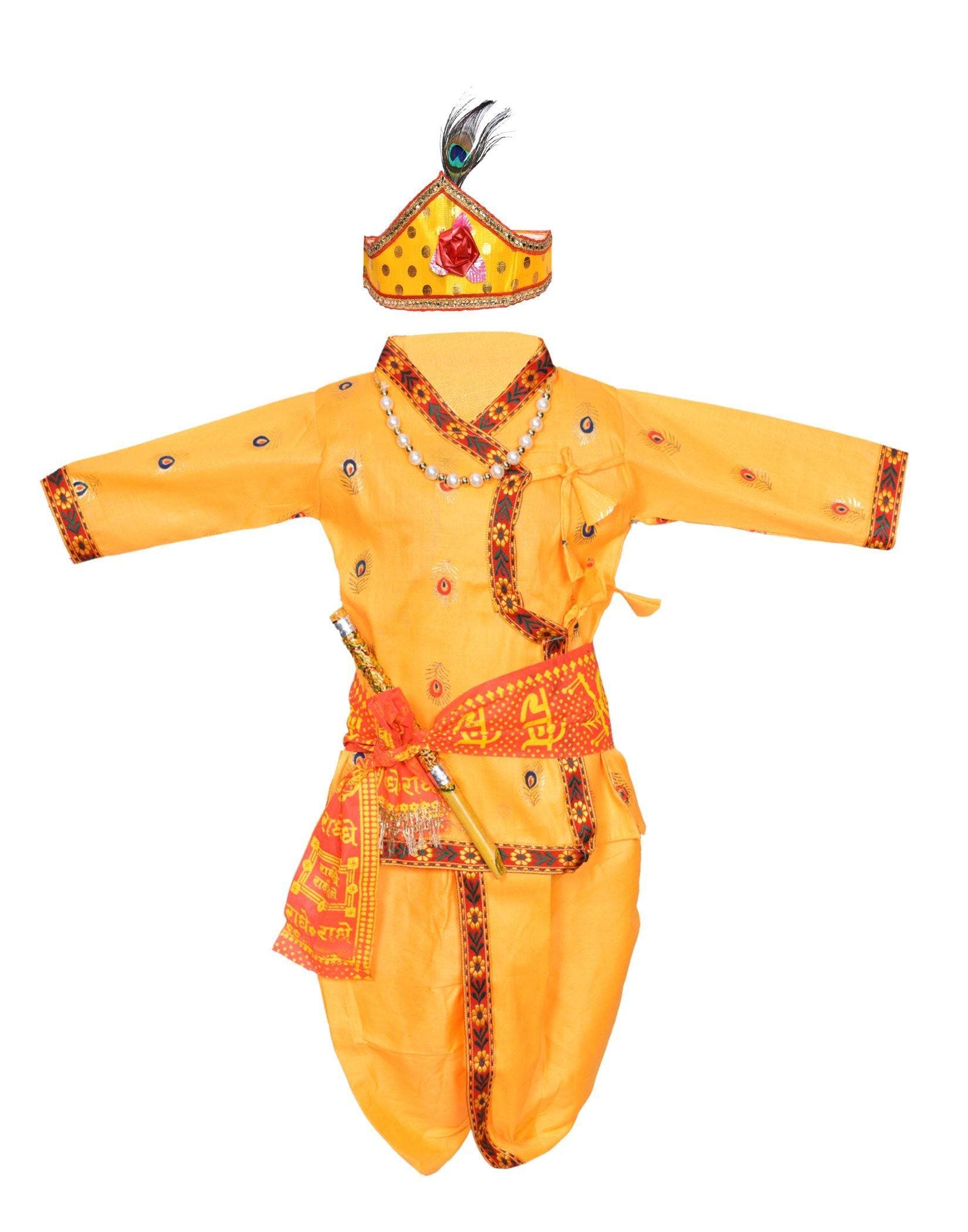 Ahhaaaa Kids Ethnic Krishna Dress Costume Wear For Boys Yellow