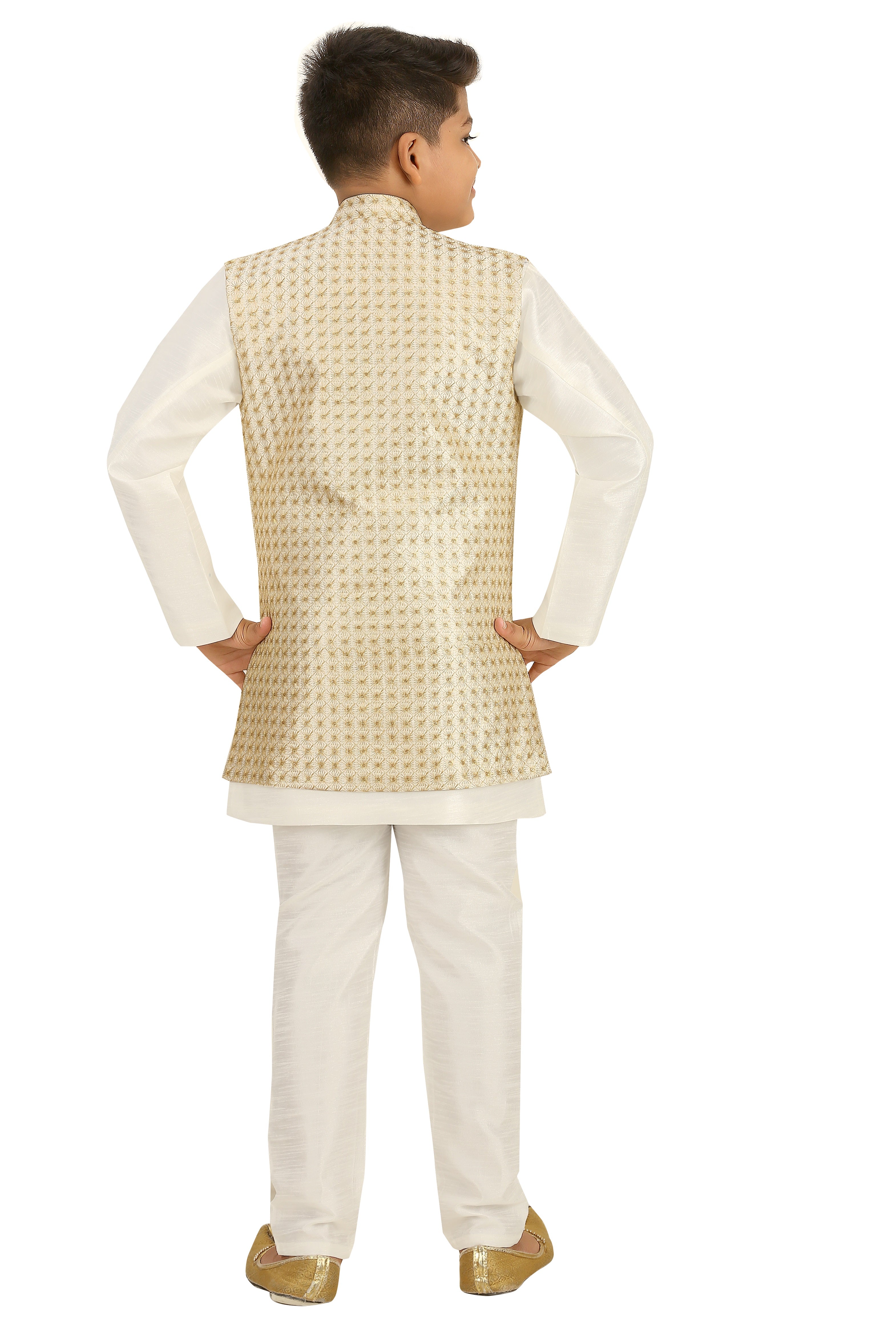 Ahhaaaa Kids Ethnic Silk Blend Indo-Western Sherwani and Kurta Pyjama Set for Boys