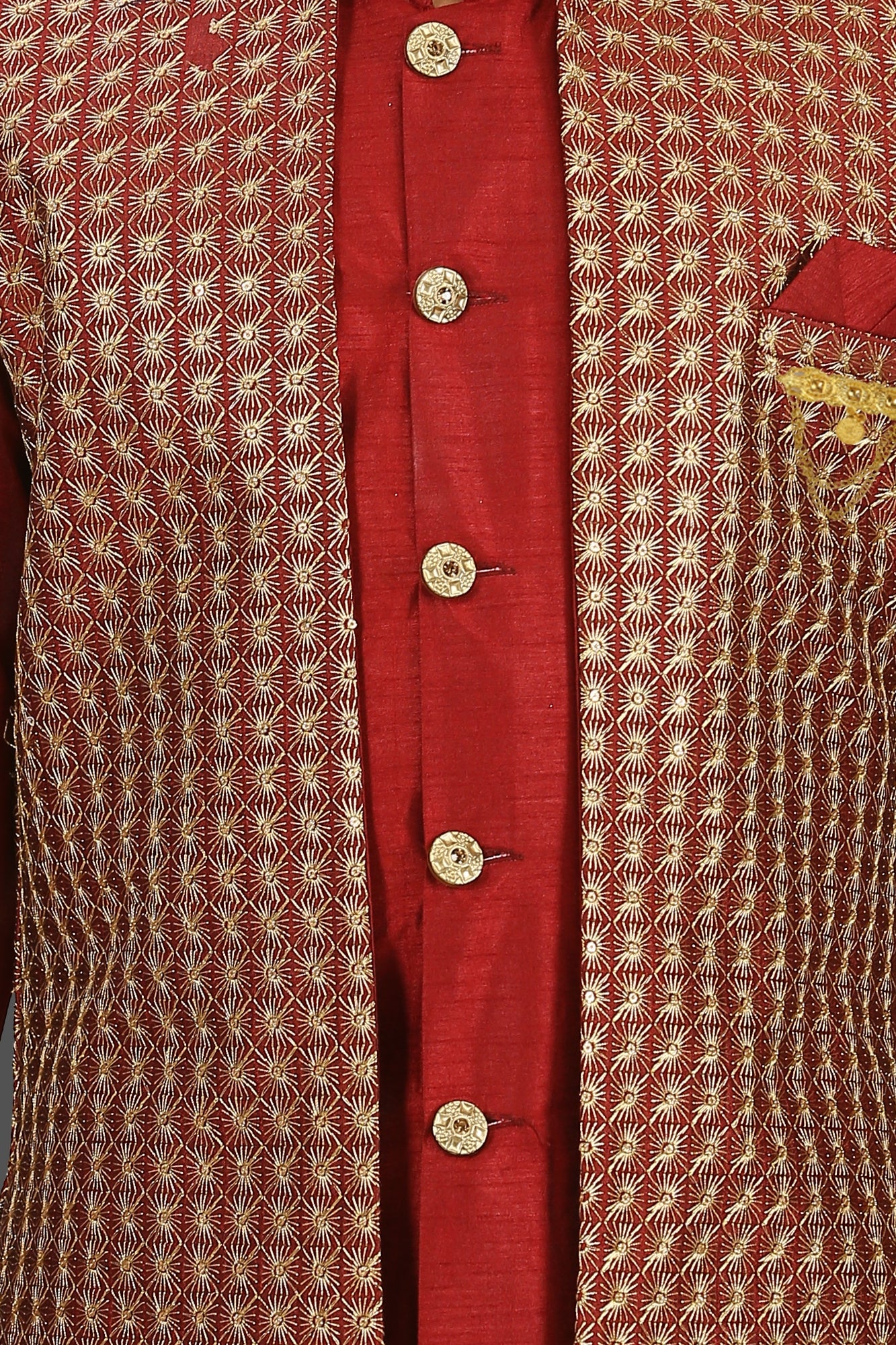 Ahhaaaa Kids Ethnic Silk Blend Indo-Western Sherwani and Kurta Pyjama Set for Boys