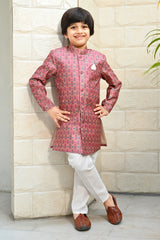 Ahhaaaa Kids Ethnic Silk Blend Indo-Western Sherwani Set For Boys Pink