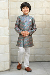 Ahhaaaa Kids Ethnic Silk Blend Indo-Western Sherwani Set For Boys Green